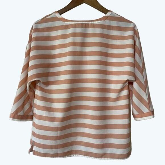 Loft Blouse Striped Split Neck 3/4 Sleeve XS - Picture 2 of 6